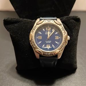 Guess Waterpro Quartz Watch w/Blue Dial. Blue Genuine Leather Band